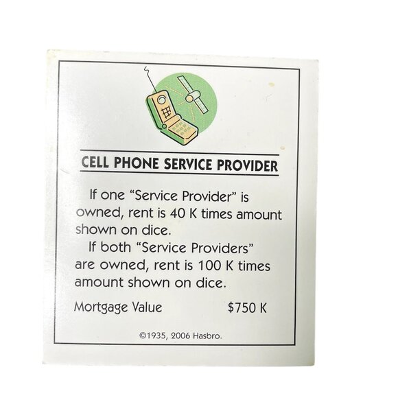 Monopoly Electronic Banking Cell Phone Service Provider  Property u Title Deed C - Picture 1 of 2